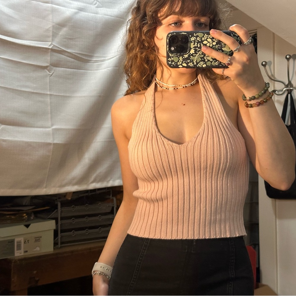 Forever 21 Blush Ribbed Halter Top